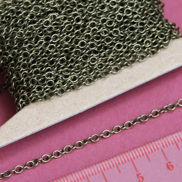 32 ft Antiqued Brass finished chain,round cable chain 2X3mm, small cable chain, bronze chain, iron chain