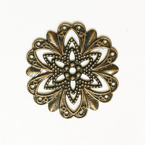 Antique Brass Filigree Flower Connectors - 20mm