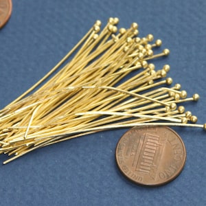200 Gold Plated Brass Ball Head Pins: 22 Gauge, 2 Inch