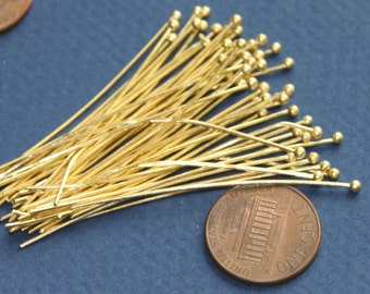 100 pcs of  Gold color  Ball end head pin  22 gauge with 2mm ball  - 2 inch long