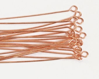 200 pcs of Rose Gold  Plated Brass Eye Pin  2 inch long  22 gauge, bulk eyepin