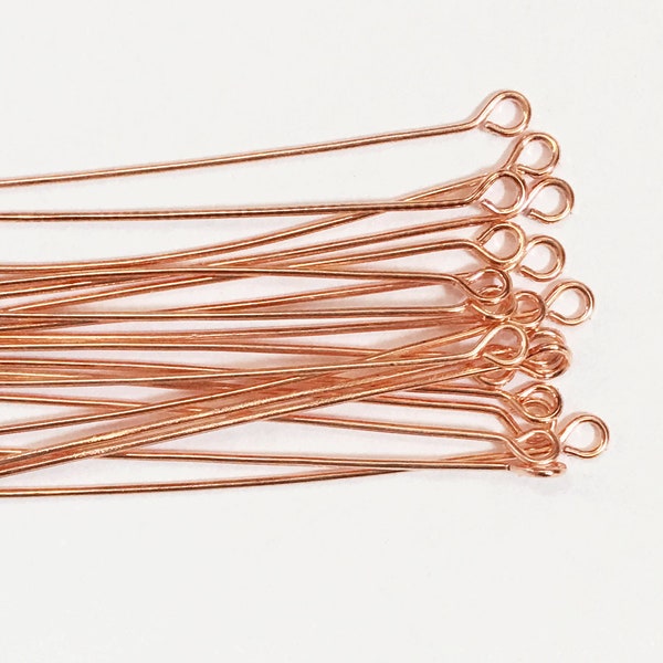 200 pcs of Rose Gold  Plated Brass Eye Pin  2 inch long  22 gauge, bulk eyepin