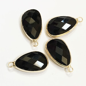 Black Faceted Glass Teardrop Pendant with Gold Frame (22x11.5mm)
