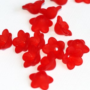 60 pcs  Frosted Acrylic  flower beads 13mm Red