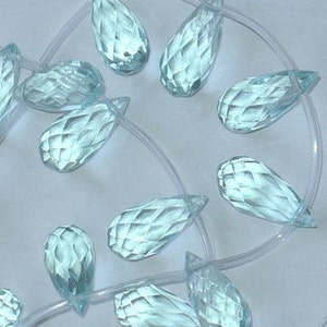 4 pcs  Aqua Quartz faceted thin briolette 8x16mm