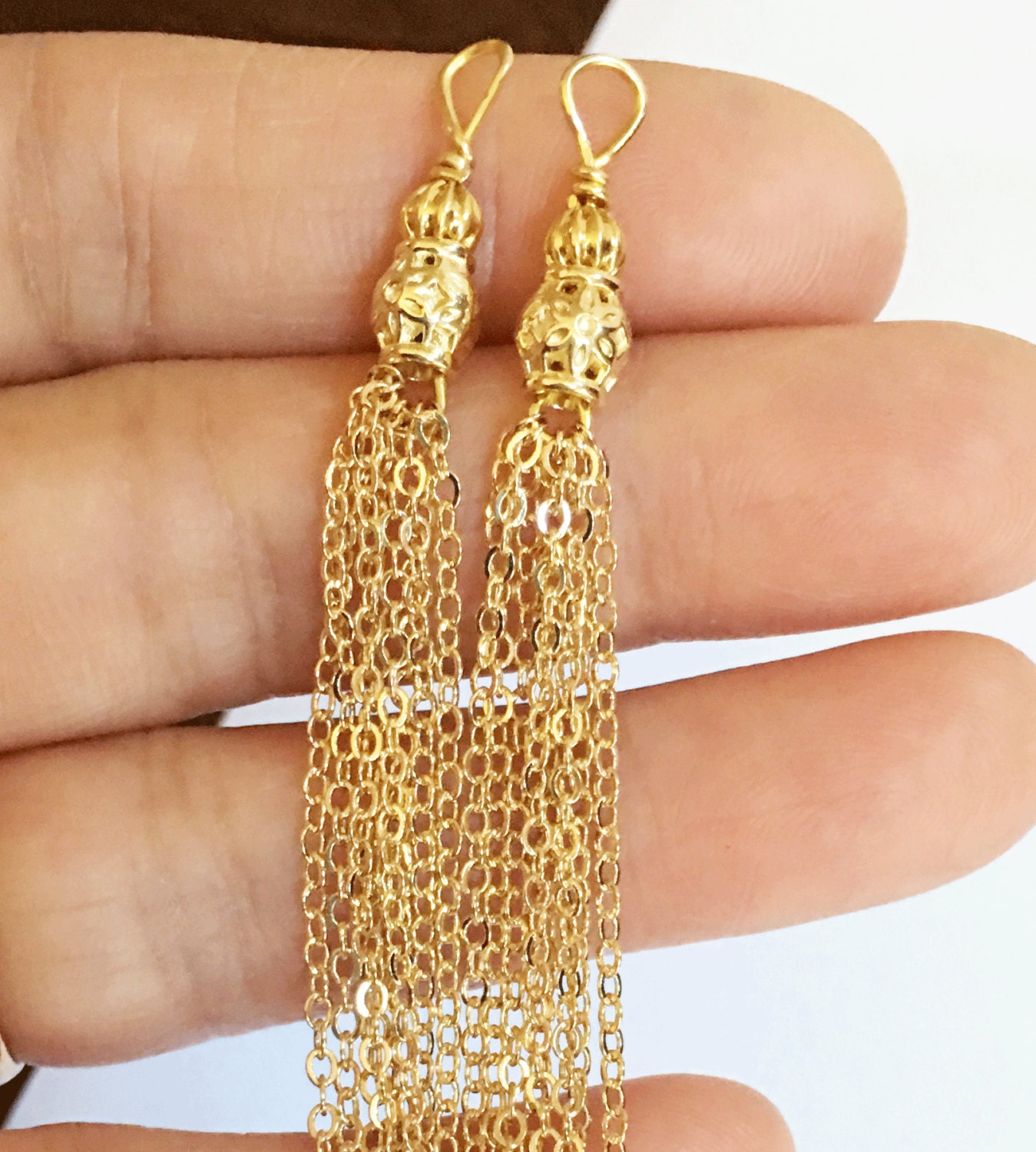2 Gold Plated Brass Tassel Gold Plated Chain Tassel Gold Etsy