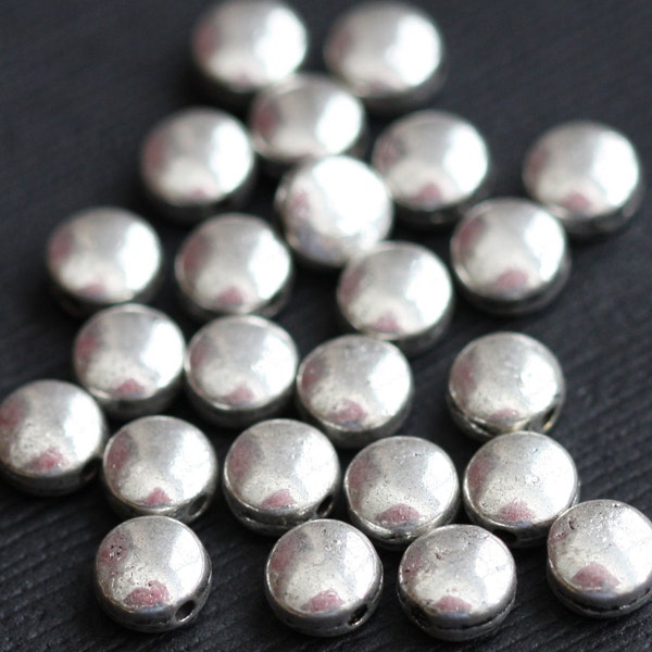 50 pcs  Antique silver plated puff coin spacer beads 6x3.5mm