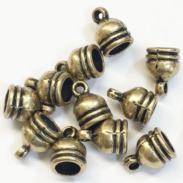 40 pcs  Antique brass alloy glue in end caps 7x11mm, bulk antique brass glue in caps, antique brass end caps