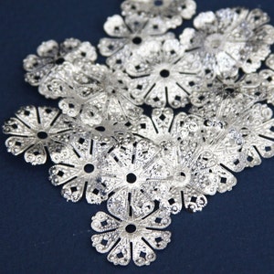 50 pcs  Silver  plated over steel Filigree  flower 19mm