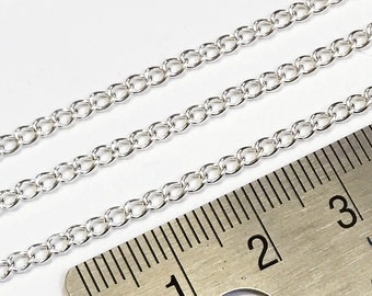 15 ft silver plated curb chain, silver steel curb chain, unsoldered chain 3x2mm, bulk silver chain