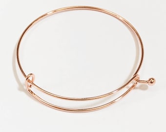 6 pcs Adjustable wire bangle, Rose gold plated steel bangle, bulk wire bangle 65mm