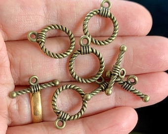 10 sets  Antiqued brass twisted toggle  clasps , Antique brass toggle clasps
