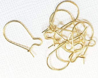 50 Gold Plated Brass Kidney Ear Wires (19x10mm)