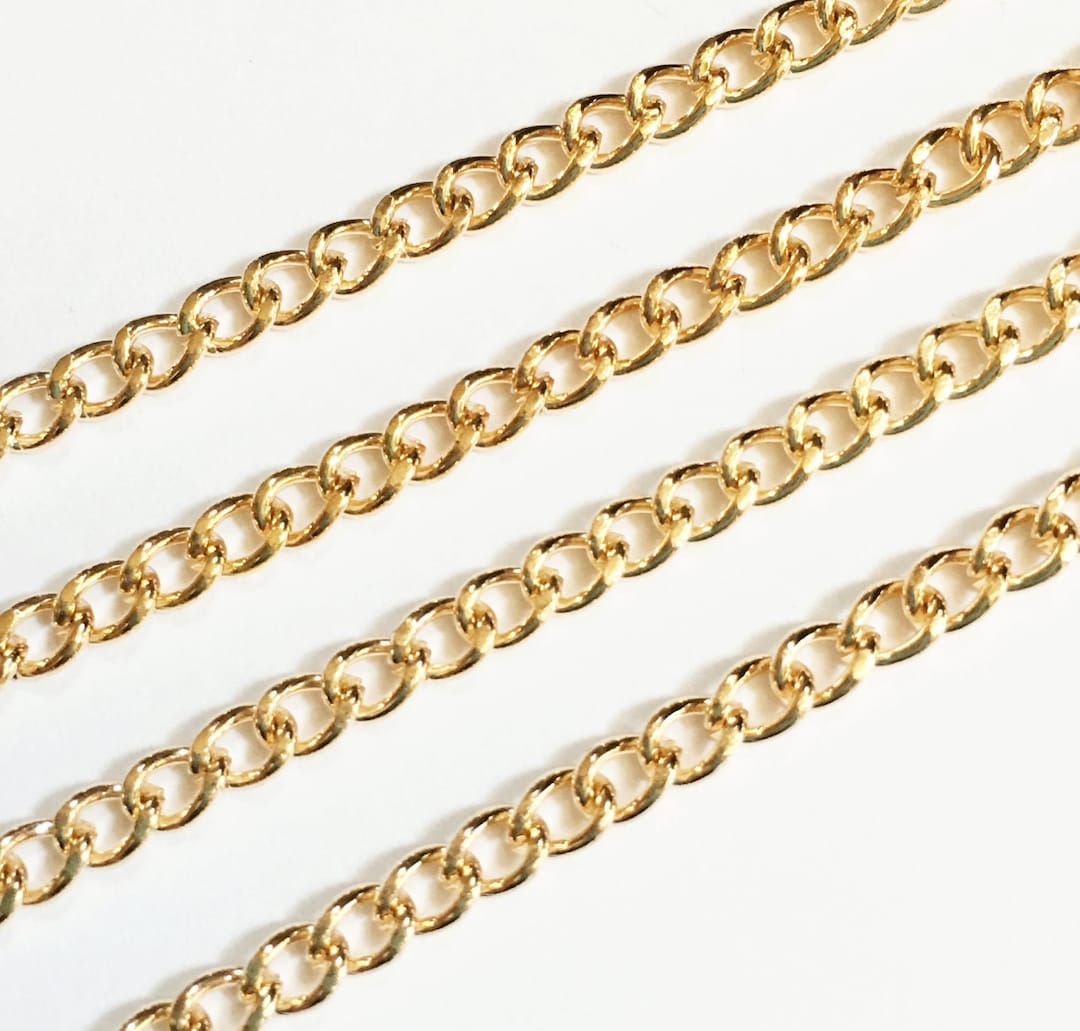 32ft Gold Plated Curb Chain, Gold Tone Iron Curb Chain, Unsoldered