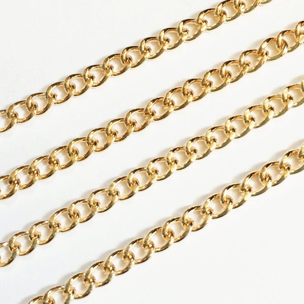 5ft  Light gold color curb chain, gold tone iron curb chain, unsoldered chain 4x3mm