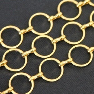 2 ft  gold color brass circle links chain 12mm, gold chain, gold plated brass chain