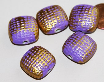 15 pcs  Vintage Acrylic brush square beads 19x10mm Purple with gold accent