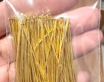 200 pcs of gold color brass headpin 2 inch long - 22 gauge