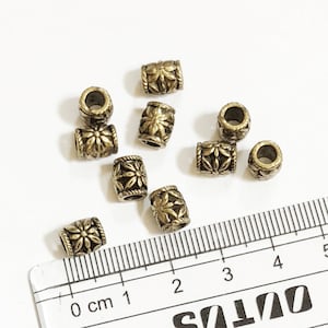 25 Antique Brass Drum Spacer Beads: Floral Barrel Beads (8x7mm)