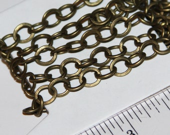 5ft  Antique brass flat round cable chain 6mm, chunky silver chain, charm bracelet chain