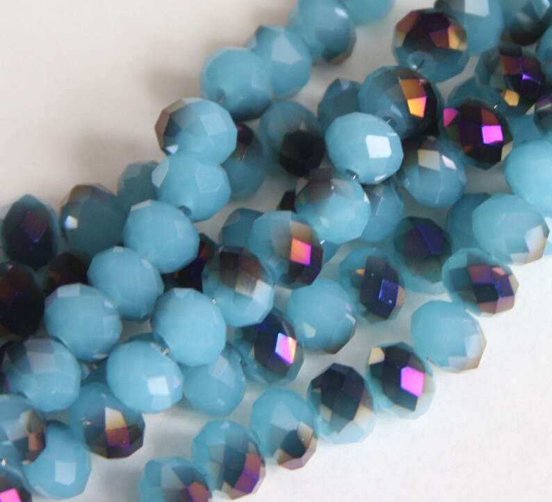 16 inch Strand electro plated glass faceted rondelle beads 5X8mm Blue/Purple image 2