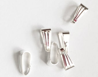 50 pcs of White silver plated snap bail 9x4mm, white bright snap bail, locket bail, bulk silver bail