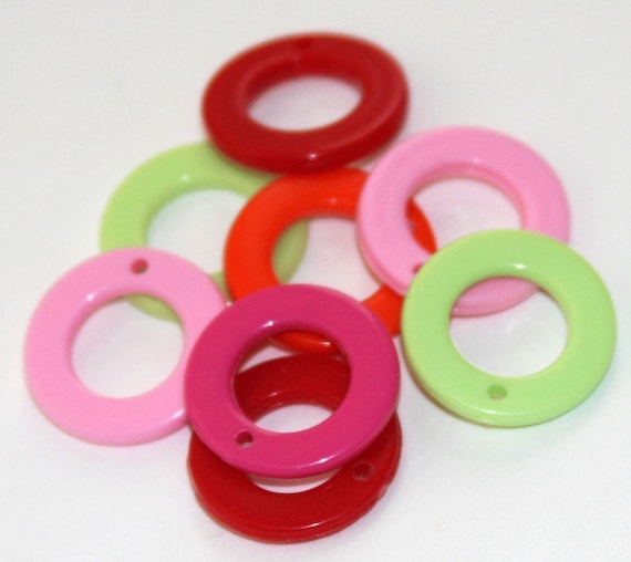 50 Acrylic Lucite Donut Beads: Colorful Circle Drops (20mm)
