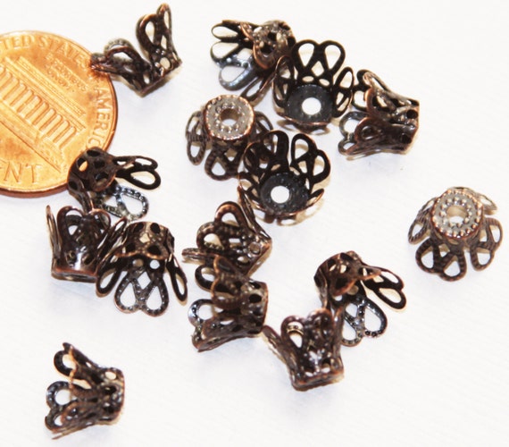 50 Antique Copper Bell Flower Filigree Bead Caps 8mm