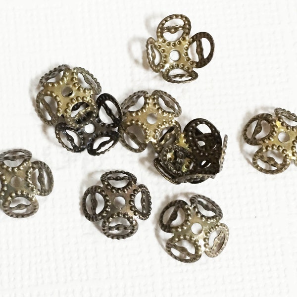 100 pcs Bouchon de perles en filigrane en laiton antique 9mm