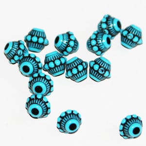 100 Vintage Acrylic rondelle beads 7.5x7mm Blue with Black accent