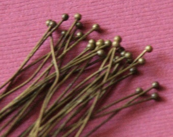 100 pcs of Antiqued Brass Ball end headpin - 24G - 2inch