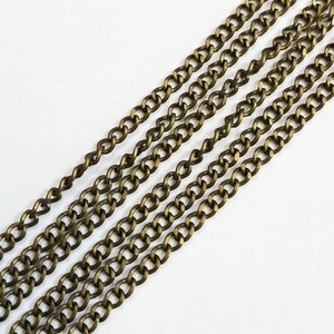 15 ft Antique brass curb chain, antique brass steel curb chain, unsoldered chain 3x2mm, bulk antique bronze  chain