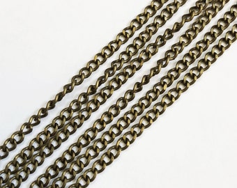 15 ft Antique brass curb chain, antique brass steel curb chain, unsoldered chain 3x2mm, bulk antique bronze  chain