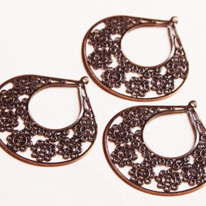 10 pcs  Antique copper filigree teardrop with flower 42x41mm