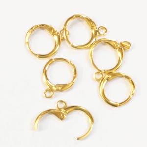 Bulk 100 pcs Gold color brass round leverback earwire 12mm, bulk gold leverback earring hook image 2