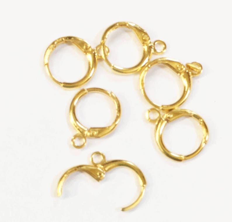 Bulk 100 pcs Gold color brass round leverback earwire 12mm, bulk gold leverback earring hook image 2