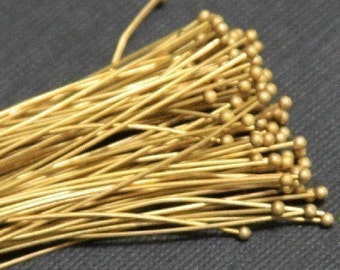 500 Raw brass Ball end head pins - 24 gauge - 2 inch