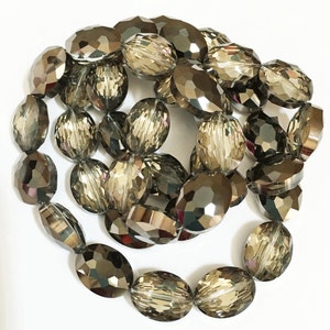 Smoky Two-Tone Oval Crystal Beads: Electroplated Strand (12x15mm)
