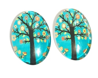 Tree of Life Glass Cabochons: Flat Oval Autumn Print (18x25mm)
