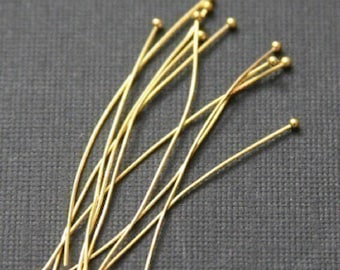 100 pcs of  Gold plated brass Ball end head pin  24 gauge - 2 inch