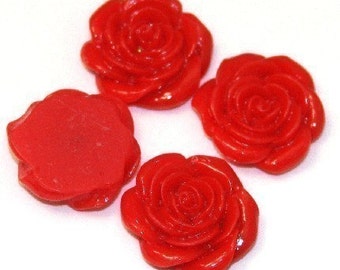 10 pcs of Acrylic  flower Cabochons - Spicy Red -- 22X21mm