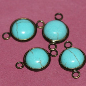 6 pcs Turquoise cabochon with antique brass setting 20x12mm, turquoise brass connector, turquoise links, antique brass connector