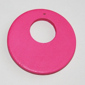 10pcs  Wood flat round beads 49mm with hole  Hot Pink Fuchsia