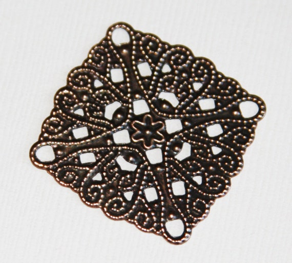 48 Antiqued Copper Plated Brass 16x16mm Filigree Square Connectors