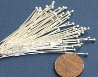 100 pcs of  Silver plated Ball end head pin  22 gauge with 2mm ball  - 2 inch long