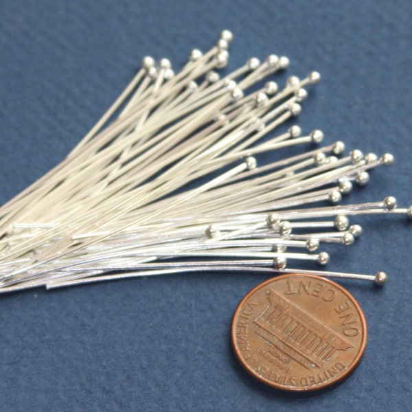 200 pcs of  Silver plated Ball end head pin  22 gauge with 2mm ball  - 2 inch long