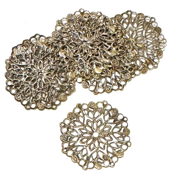 20 Antique Brass Filigree Flower Drops: Earring/Pendant Wraps (29mm)