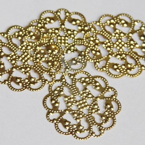 10 pcs gold plated filigree flower wrap, earring drops, pendant drops, gold color flower drops 33mm YBFL102GD image 2