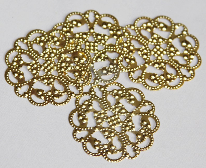 10 pcs gold plated filigree flower wrap, earring drops, pendant drops, gold color flower drops 33mm YBFL102GD image 2