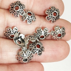25 pcs  antique silver  flower beadcap 9x9mm, silver alloy bead caps